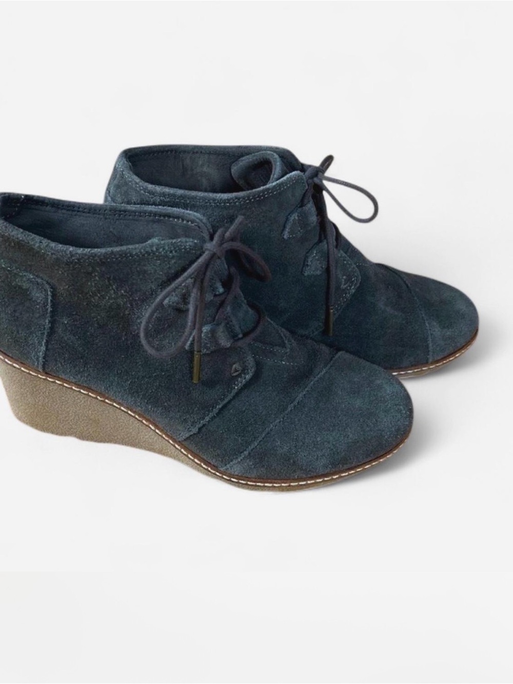 Toms Olive Suede Lace-Up Wedge Booties